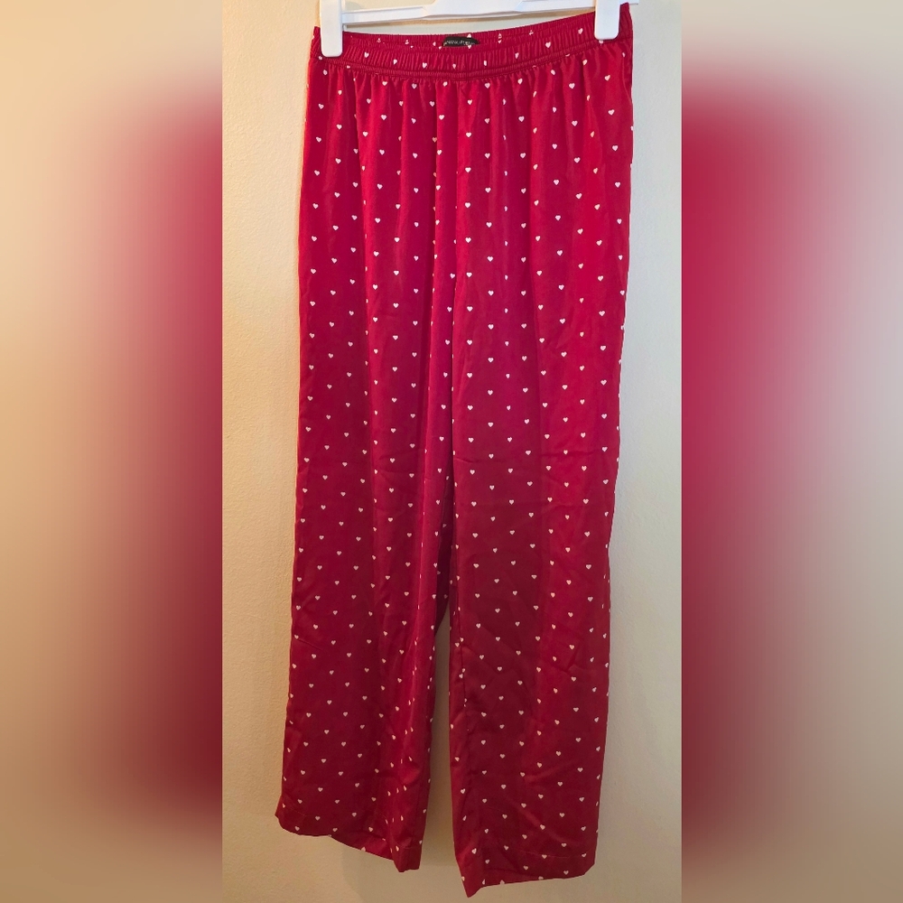 SILKY SATIN‎ Banana Republic Red & White Hearts Lounge Bottoms (Size Small)